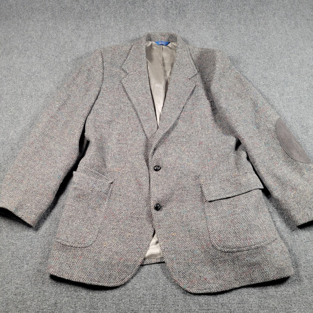 Vintage Pendleton Blazer Jacket Men 44 Tall Gray Tweed Wool Elbow Patch 80s‎ USA